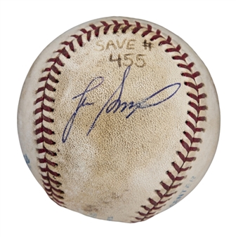 1995 Lee Smith Game Used/Signed Career Save #455 Baseball Used on 7/13/95 (Smith LOA)